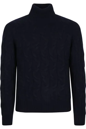 DRUMOHR Strik, Herre, Blå, XL, Flet Turtleneck Sweater