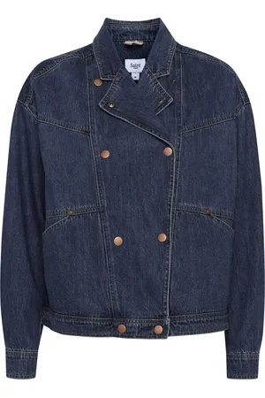 Saint Tropez Jakke, Dame, Blå, XL, Denim, Oversize Denim Jakke med Snap Lukning