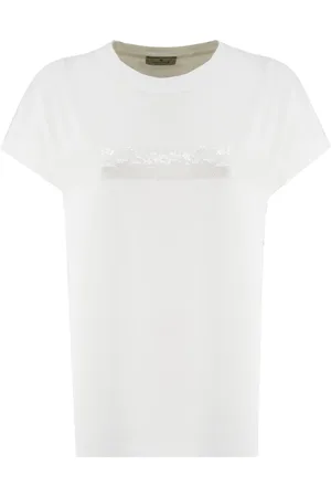 PANICALE Top, Dame, Hvid, L, Bomuld, Pailletbesat bomuld Jersey T-shirt