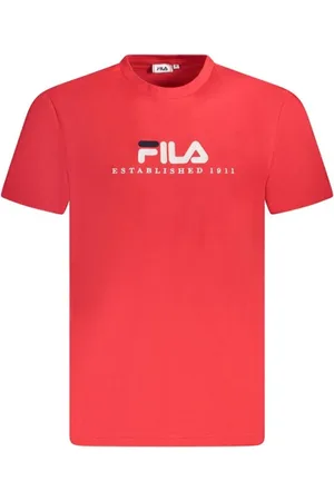 Fila Top, Herre, Rød, 2XL, Bomuld, Rød Logo Broderet Crew Neck T-Shirt