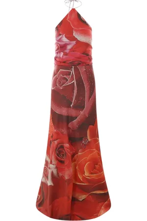 Roberto Cavalli Kjole, Dame, Rød, M, Garden Rose Halter Aftenkjole