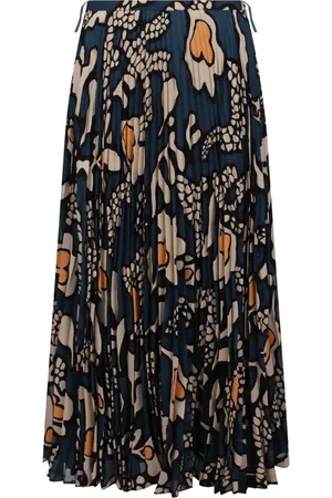 ULLA JOHNSON Nederdel, Dame, Flerfarvet, XS, Uld, Plisseret Faun Midi Nederdel med Print