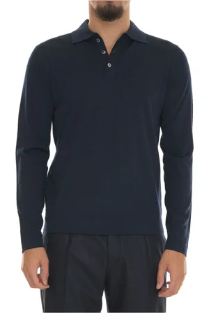 hindustrie Top, Herre, Blå, 2XL, Uld, Merino uld langærmet polo shirt