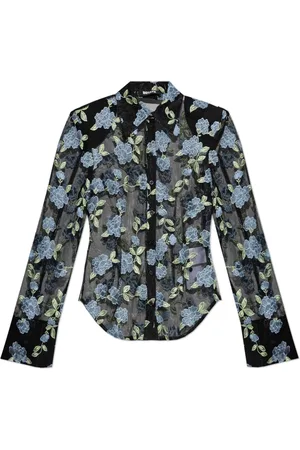 ROTATE Bluser & Skjorter, Dame, Sort, S, Uld, Transparent blomstermønstret skjorte