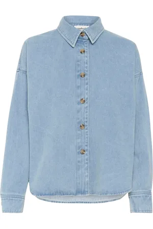 Soaked in Luxury Bluser & Skjorter, Dame, Blå, 2XL, Denim, Lys Blå Denim Overshirt Bluse