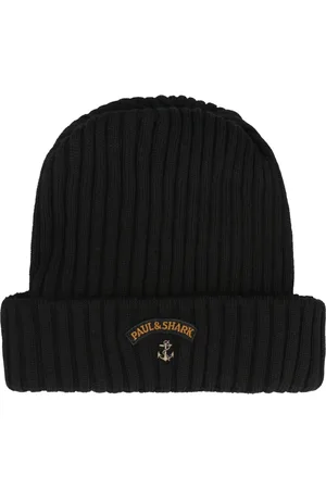Paul & Shark Tilbehør, Herre, Sort, ONE SIZE, Uld, Ribbet uld hue med frontlogo