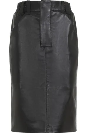 Saint Laurent Nederdel, Dame, Sort, S, Læder, Sort Lamme Læder Midi Nederdel