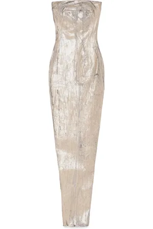 Rick Owens Kjole, Dame, Gul, XS, Denim, Golden Bustier Megacrust Denim Kjole