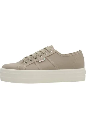 victoria Sko, Dame, Brun, 38 EU, Hvide Lærred Platform Sneakers