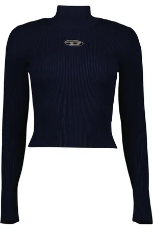 Diesel Strik, Dame, Blå, S, Uld, Blå Ribstrikket Rullekrave Sweater