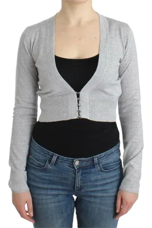 Roberto Cavalli Strik, Dame, Grå, S, Uld, Cropped Cardigan