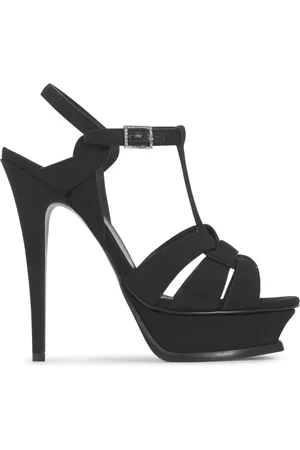 Saint Laurent Sko, Dame, Sort, 39 EU, Satin, Tribute 105 Satin High Heel Sandaler