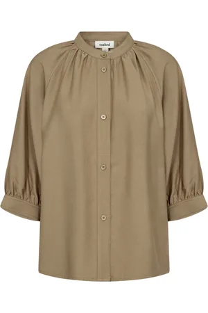Soaked in Luxury Bluser & Skjorter, Dame, Brun, M, Uld, Elegant Elmwood Bluse med 3/4 Ærmer