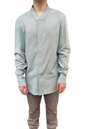 Rick Owens Skjorte, Herre, Blå, L, Bomuld, Snap Collar Shirt