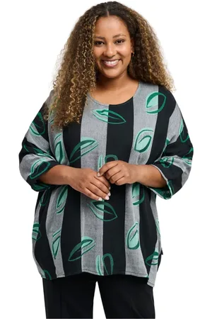 Pont Neuf Bluser & Skjorter, Dame, Flerfarvet, 3XL, Bomuld, Stribet Oversized Bluse med Farverigt Print