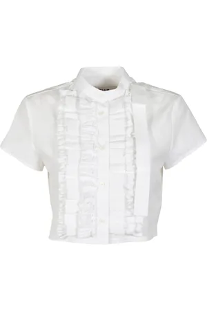 Msgm Bluser & Skjorter, Dame, Hvid, S, Bomuld, Hvid Crop Roushes Skjorte