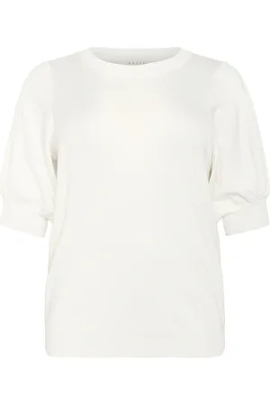 Kaffe Strik, Dame, Hvid, XL, Uld, Plisseret Pullover Sweater i Kridt