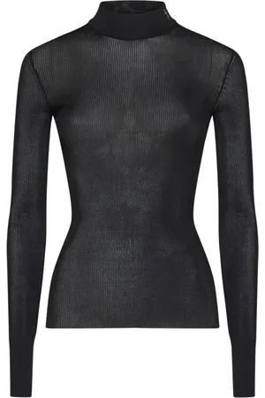 Saint Laurent Top, Dame, Sort, S, Ribstrikket Cassandre sweater i silke