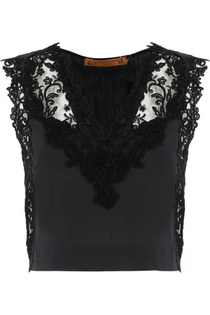 ERMANNO SCERVINO Top, Dame, Sort, S, Bomuld, Blonder Embellished Bomuld Ærmeløs Top