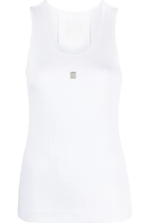 Givenchy Top, Dame, Hvid, L, Bomuld, Hvid Ribstrikket Tanktop med Metallic Detalje