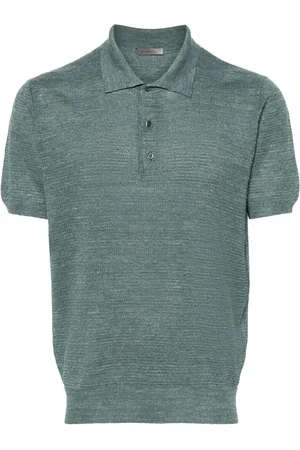 corneliani Top, Herre, Grøn, XL, Grøn Polo Skjorte i Flax og Silke