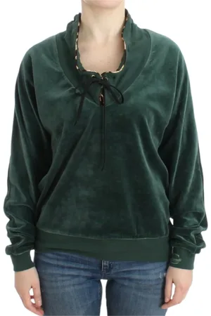 Roberto Cavalli Sweathshirts & Hoodies, Dame, Grøn, S, Bomuld, Elegant Grøn Mock Sweater med Rhinestone Detaljer