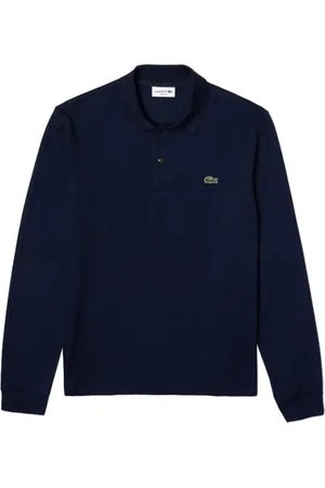 Lacoste Top, Herre, Blå, M, Bomuld, Blå Ribbed Krave og Manchetter Polo