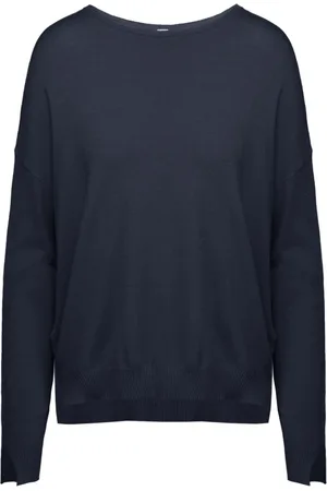 Bomboogie Strik, Dame, Blå, M, Polyester, Bådhals top med slidser