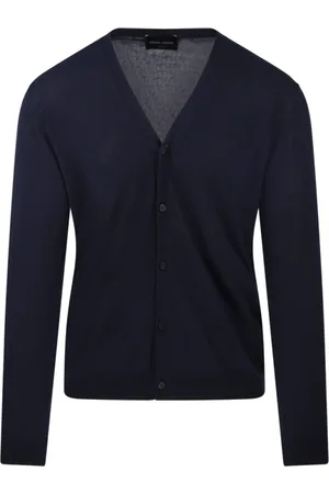 Roberto Collina Strik, Herre, Blå, L, Bomuld, Marine Cardigan til Mænd