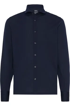 Boggi Milano Skjorte, Herre, Blå, XS, Bomuld, Slim Fit Polo Shirt i Filo Di Scozia Piqué