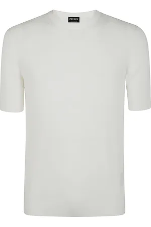 Ermenegildo Zegna Strik, Herre, Hvid, M, Bomuld, Bomuld Stitch T-shirt