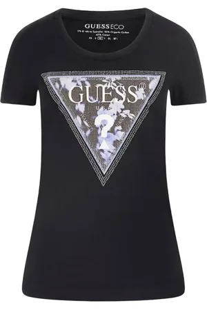 Guess Top, Dame, Sort, L, Bomuld, Trekantblomst Tee Bomuldst-shirt