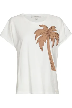 Marie Méro Top, Dame, , S, Bomuld, Hvid T-shirt med palmetræbroderi