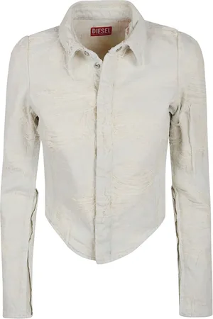 Diesel Jakke, Dame, , S, Bomuld, Hvid Skjorte Moderne Pasform Afslappet Stil
