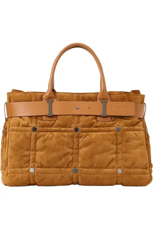 Iceberg Taske, Dame, Brun, ONE SIZE, Coccio farvet ruskind shopper taske med skakternet broderi