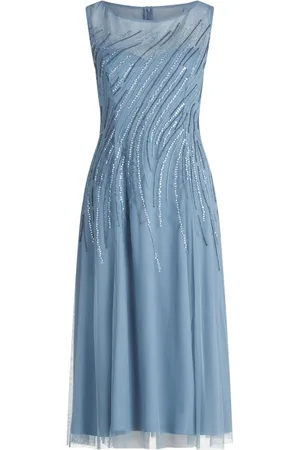 Vera Mont Kjole, Dame, Blå, XL, Uld, Broderet Aftenkjole