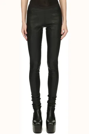 Rick Owens Bukser, Dame, Sort, XS, Læder, Sort læder stretch leggings