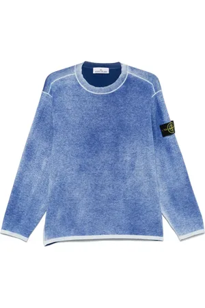 Stone Island Strik, Herre, Blå, XL, Bomuld, Blå Sweater med Badge