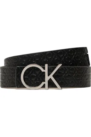 Calvin Klein Tilbehør, Dame, Sort, 90 CM, Læder, Sort læderbælte med unik spænde