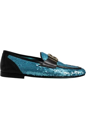 Dolce & Gabbana Sko, Herre, Blå, 39 EU, Uld, Blå Paillet Loafers Stilfulde Sko