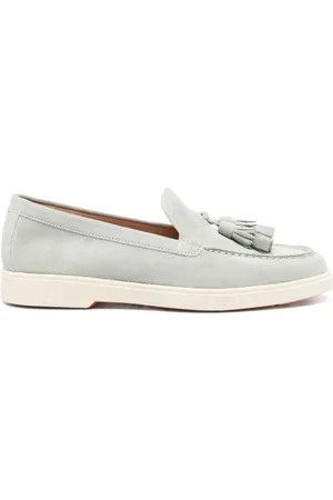 santoni Sko, Dame, Grøn, 39 1/2 EU, Suede, Suede Loafers med Kvaster og Gummisål
