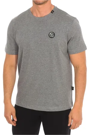 Philipp Plein Top, Herre, Grå, L, Bomuld, Kortærmet T-shirt med kloprint