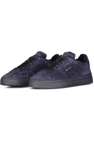 santoni Sko, Herre, Blå, 44 1/2 EU, Suede, Suede Sneakers med Lammeskindsfor