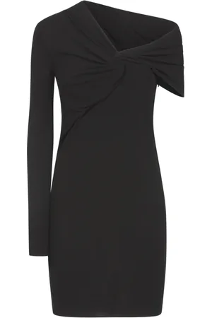 Saint Laurent Kjole, Dame, Sort, XS, Uld, Asymmetrisk Crepe Strikkjole