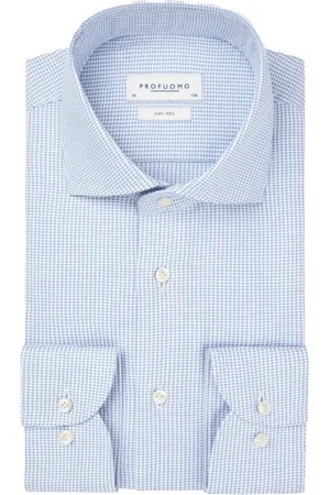 Profuomo Skjorte, Herre, Blå, 2XL, Bomuld, Lysblåternet skjortekjole