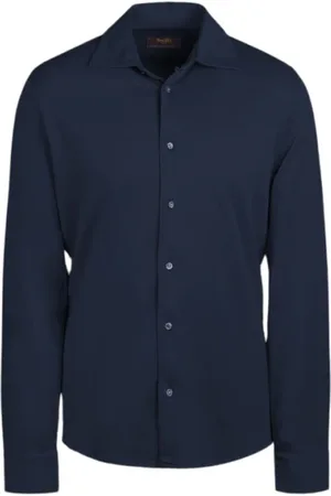 MOORER Skjorte, Herre, Blå, L, Bomuld, Knitwear