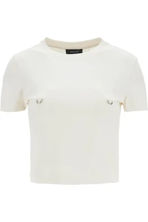 MUGLER Top, Dame, Hvid, XS, Bomuld, Metal Piercing Cropped T-shirt