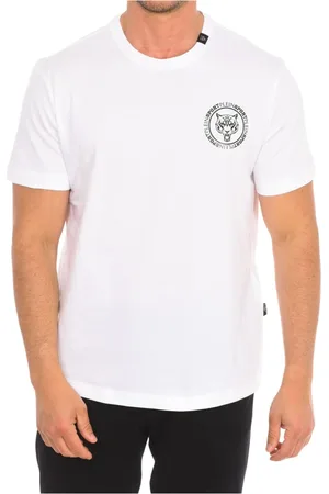 Philipp Plein Top, Herre, Hvid, 2XL, Bomuld, Kortærmet T-shirt med Brand Print