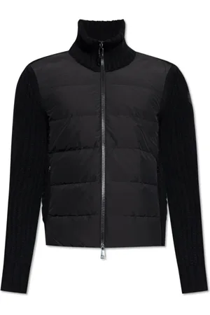 Moncler Strik, Herre, Sort, L, Bomuld, Cardigan med quiltet front