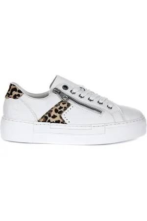 Rieker Sko, Dame, Hvid, 36 EU, Læder, Leopard Print Casual Sneakers